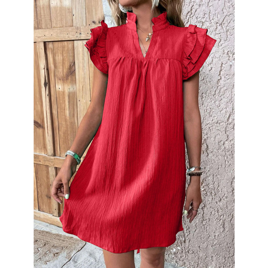 Ruffled Notched Cap Sleeve Mini Dress Apparel and Accessories