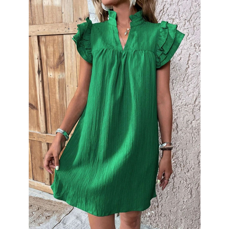 Ruffled Notched Cap Sleeve Mini Dress Apparel and Accessories