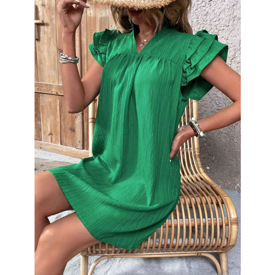 Ruffled Notched Cap Sleeve Mini Dress Apparel and Accessories