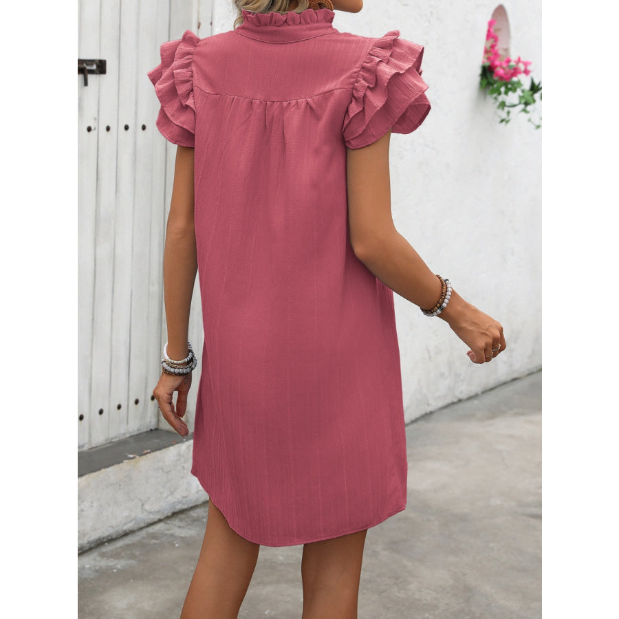 Ruffled Notched Cap Sleeve Mini Dress Dusty Pink / S Apparel and Accessories