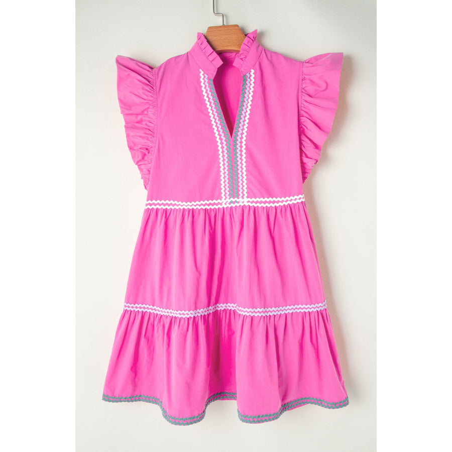 Ruffled Notched Cap Sleeve Mini Dress Fuchsia Pink / S Apparel and Accessories