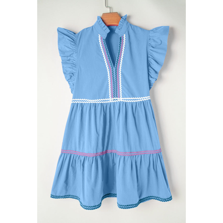 Ruffled Notched Cap Sleeve Mini Dress Light Blue / S Apparel and Accessories