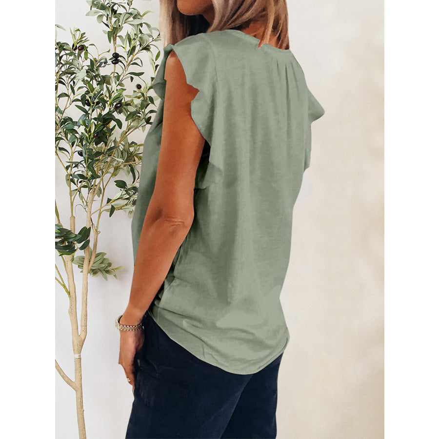 Ruffled Notched Cap Sleeve T - Shirt Apparel and Accessories