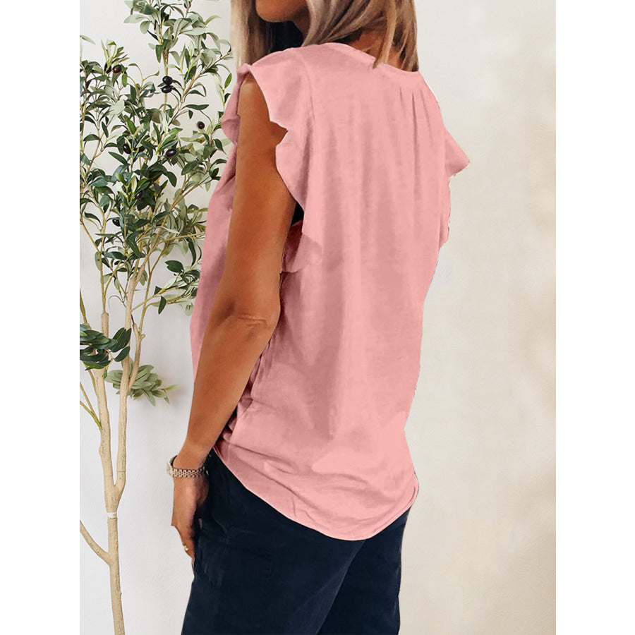 Ruffled Notched Cap Sleeve T - Shirt Apparel and Accessories