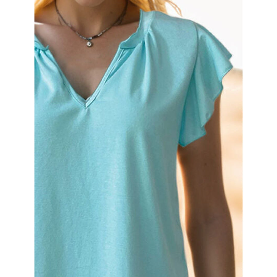 Ruffled Notched Cap Sleeve Tank Apparel and Accessories