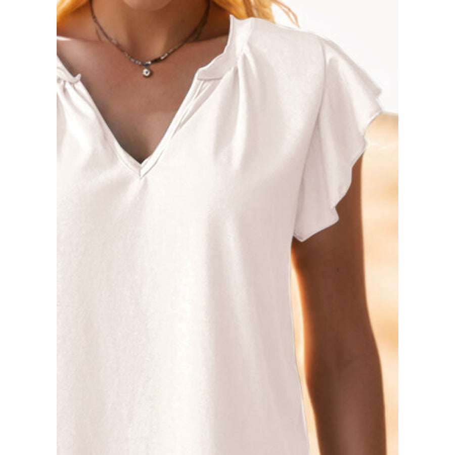 Ruffled Notched Cap Sleeve Tank Apparel and Accessories