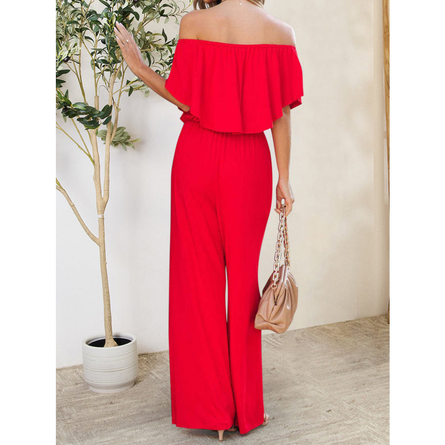 Ruffled Off - Shoulder Jumpsuit Apparel and Accessories
