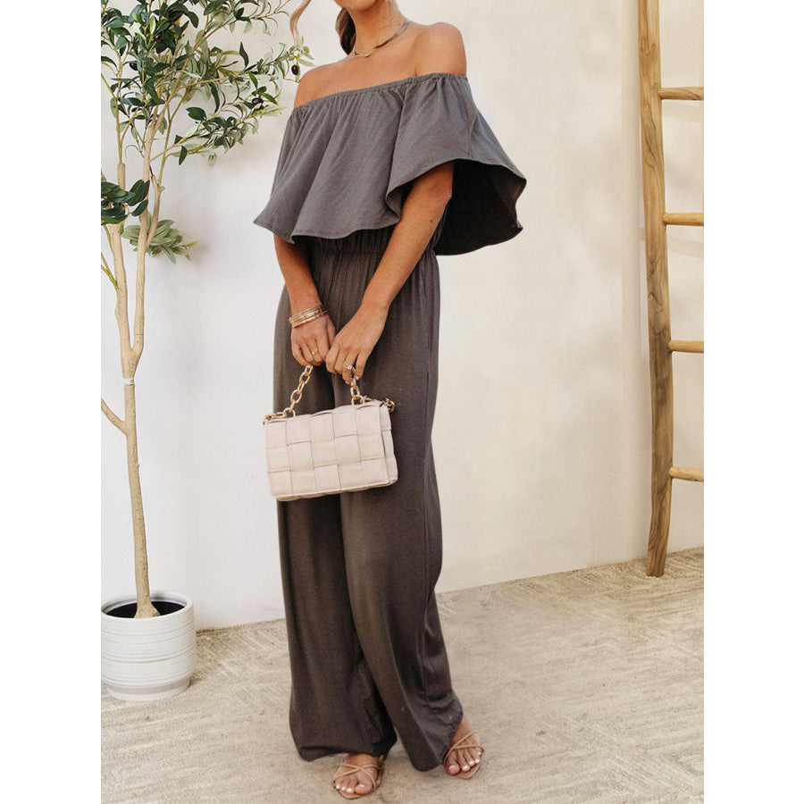 Ruffled Off - Shoulder Jumpsuit Apparel and Accessories