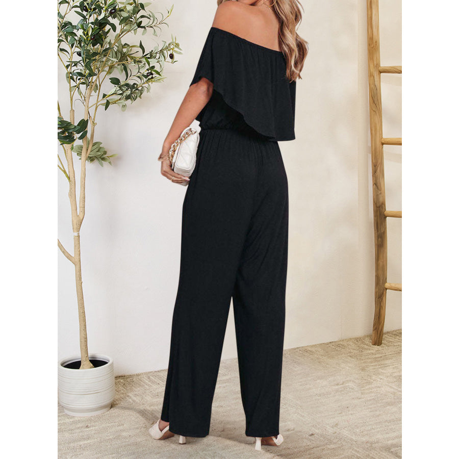Ruffled Off - Shoulder Jumpsuit Apparel and Accessories