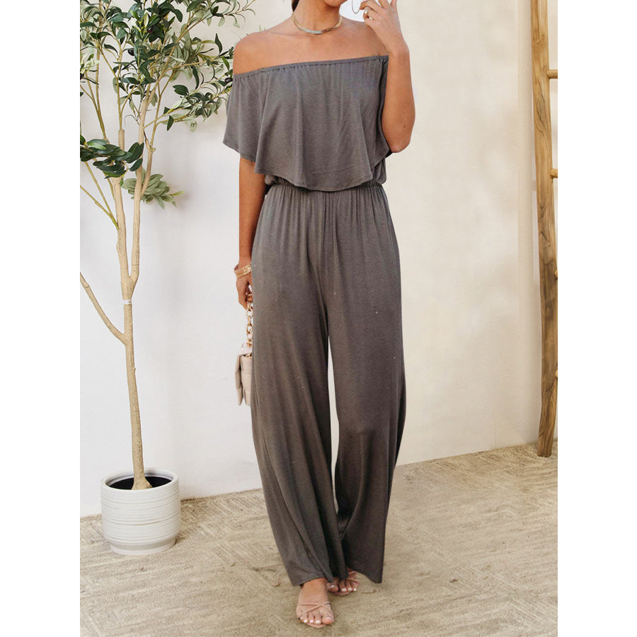 Ruffled Off - Shoulder Jumpsuit Apparel and Accessories