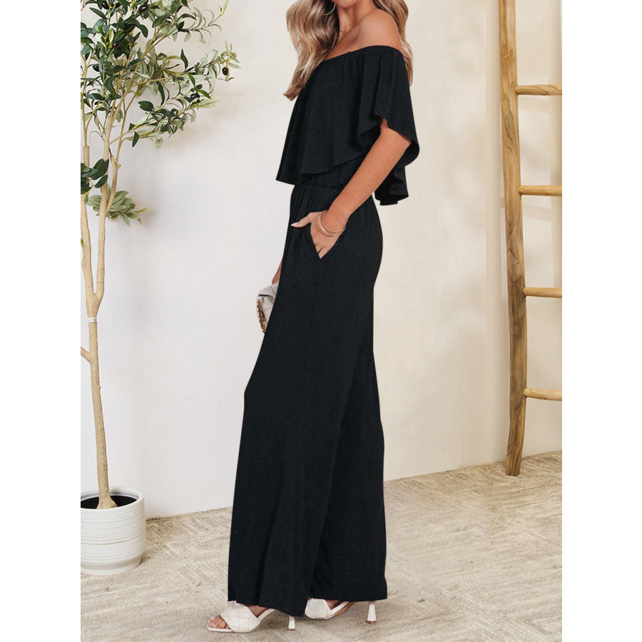 Ruffled Off - Shoulder Jumpsuit Apparel and Accessories