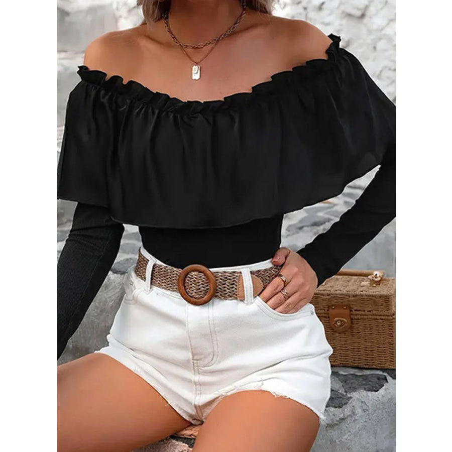 Ruffled Off-Shoulder Long Sleeve Blouse Apparel and Accessories