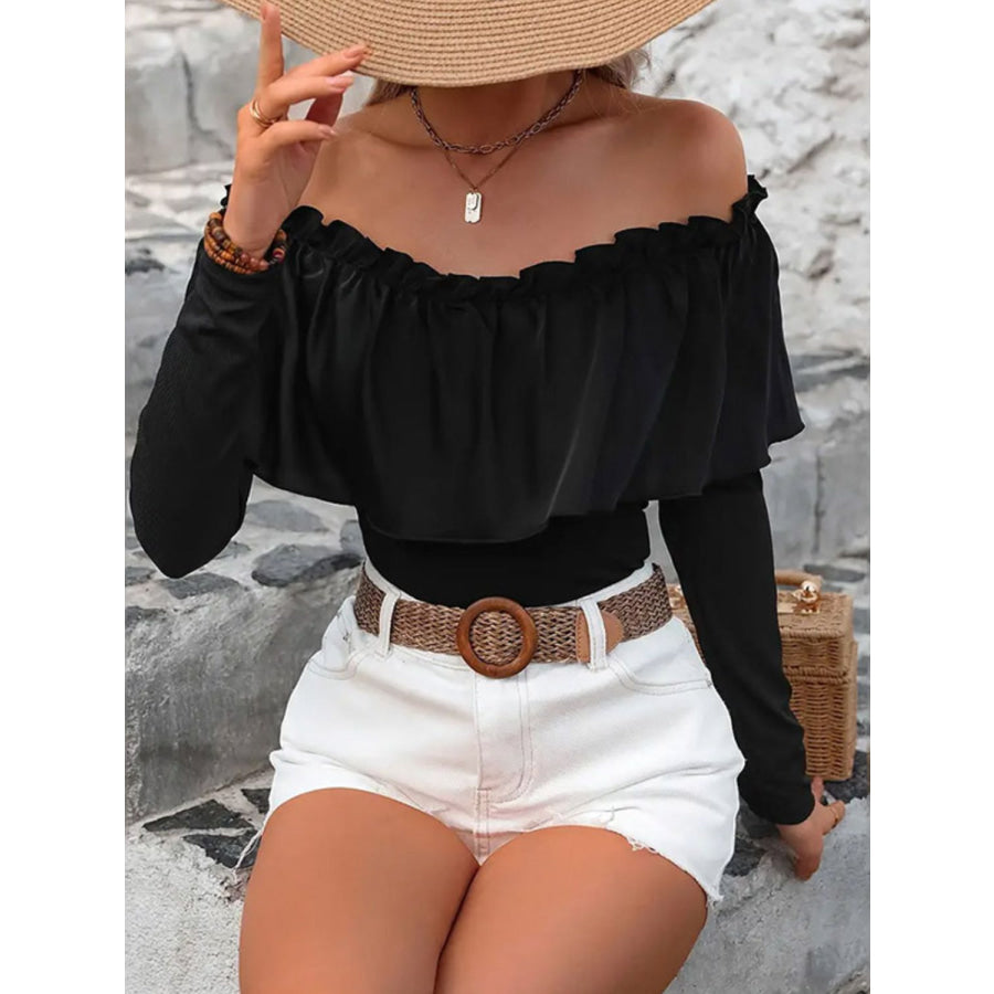 Ruffled Off-Shoulder Long Sleeve Blouse Apparel and Accessories