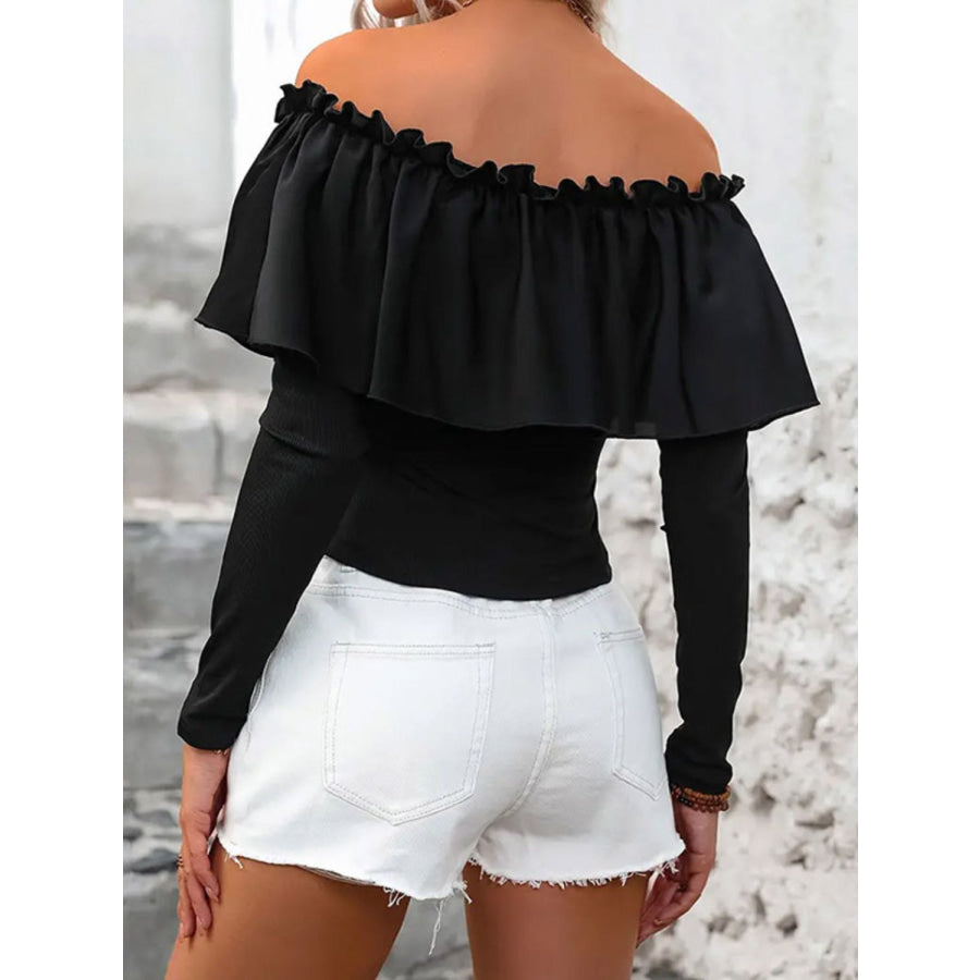 Ruffled Off-Shoulder Long Sleeve Blouse Apparel and Accessories