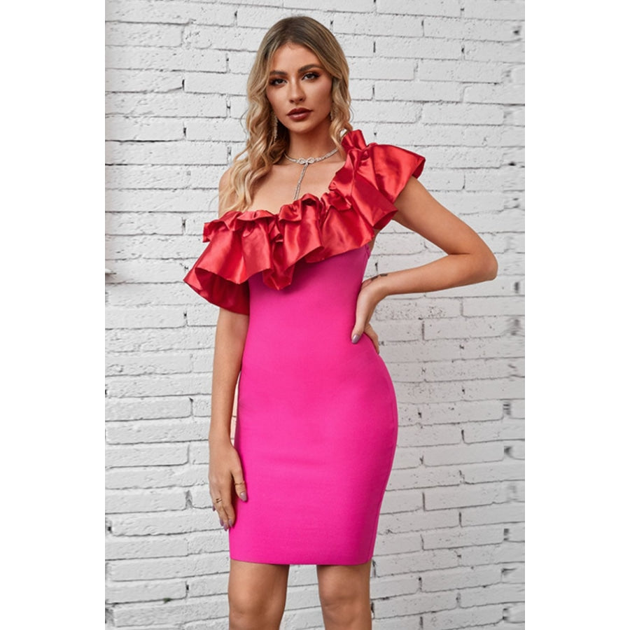 Ruffled One-Shoulder Bodycon Dress