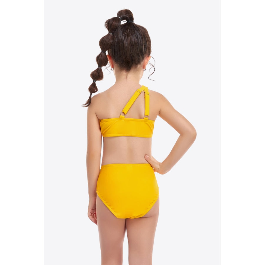 Ruffled One-Shoulder Buckle Detail Two-Piece Swim Set