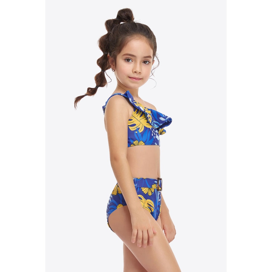 Ruffled One-Shoulder Buckle Detail Two-Piece Swim Set