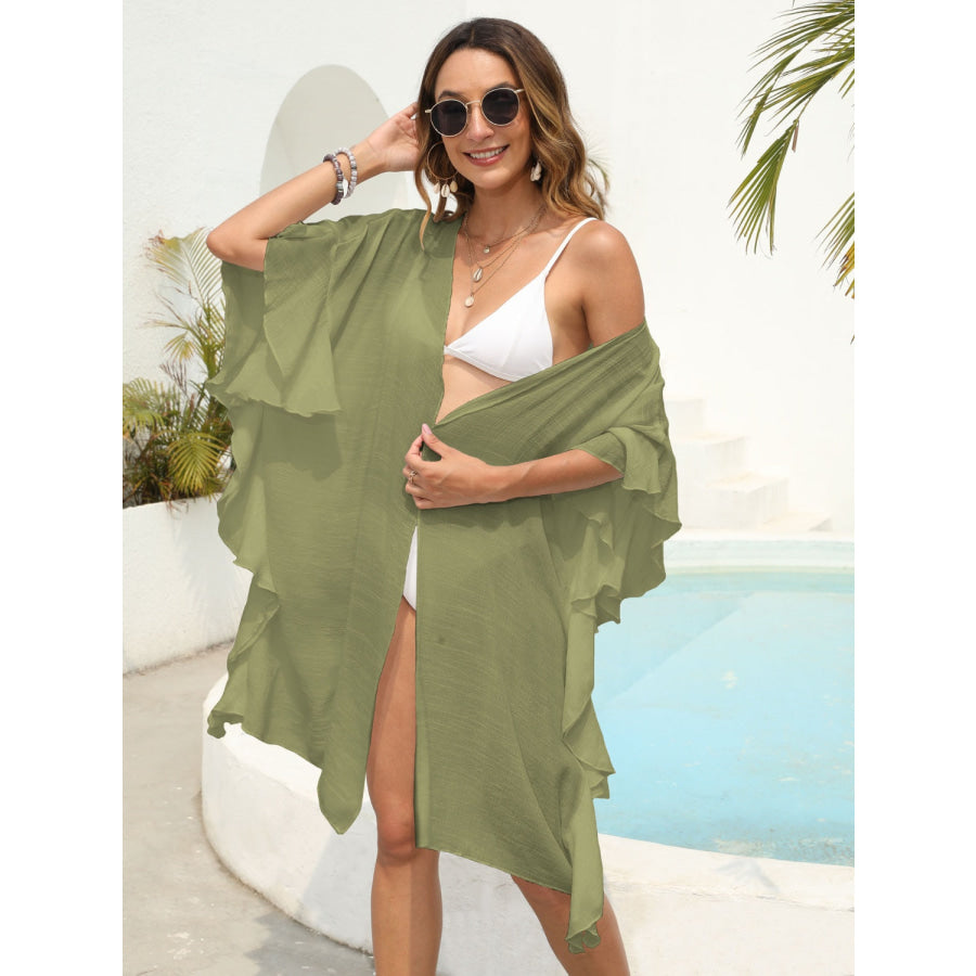 Ruffled Open Front Cover - Up Matcha Green / One Size Apparel and Accessories