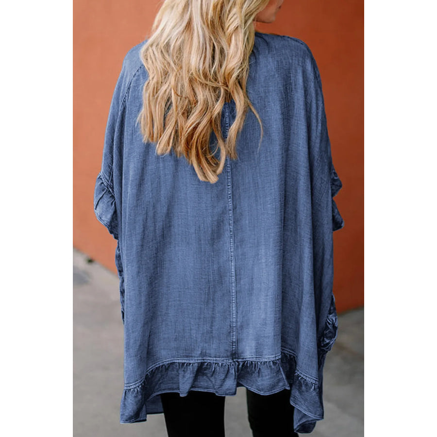 Ruffled Open Front Denim Top Apparel and Accessories