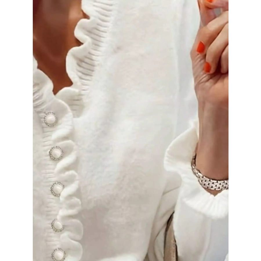 Ruffled Pearl Button Sweater Apparel and Accessories