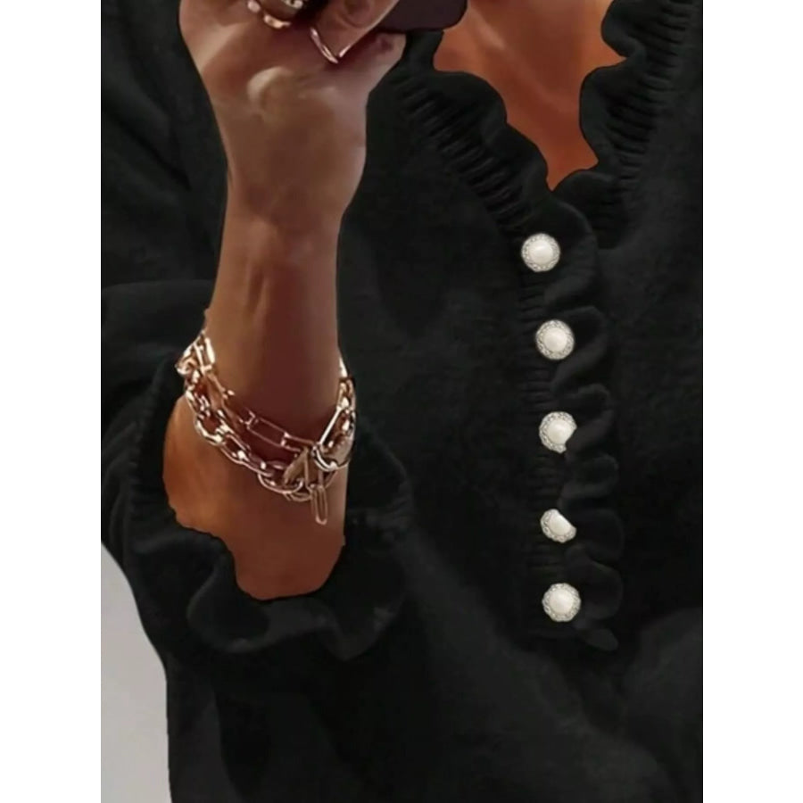 Ruffled Pearl Button Sweater Apparel and Accessories