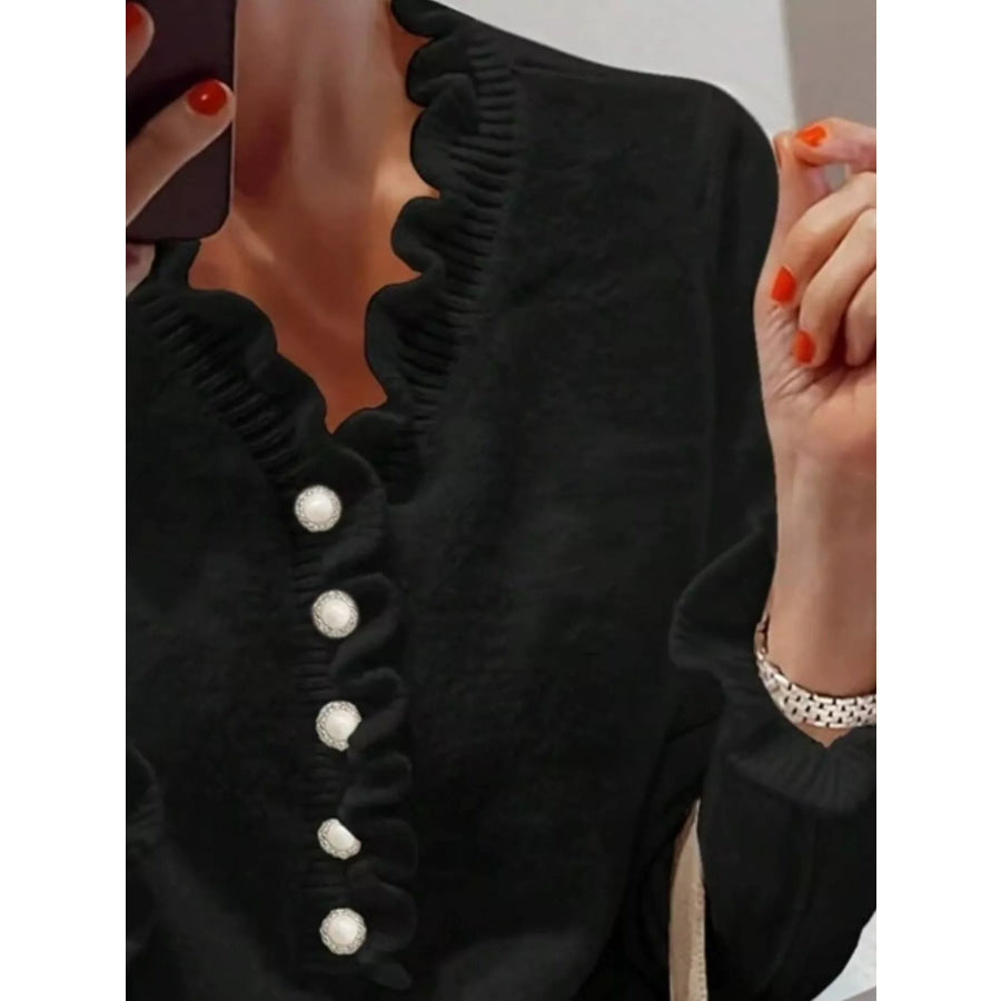Ruffled Pearl Button Sweater Apparel and Accessories