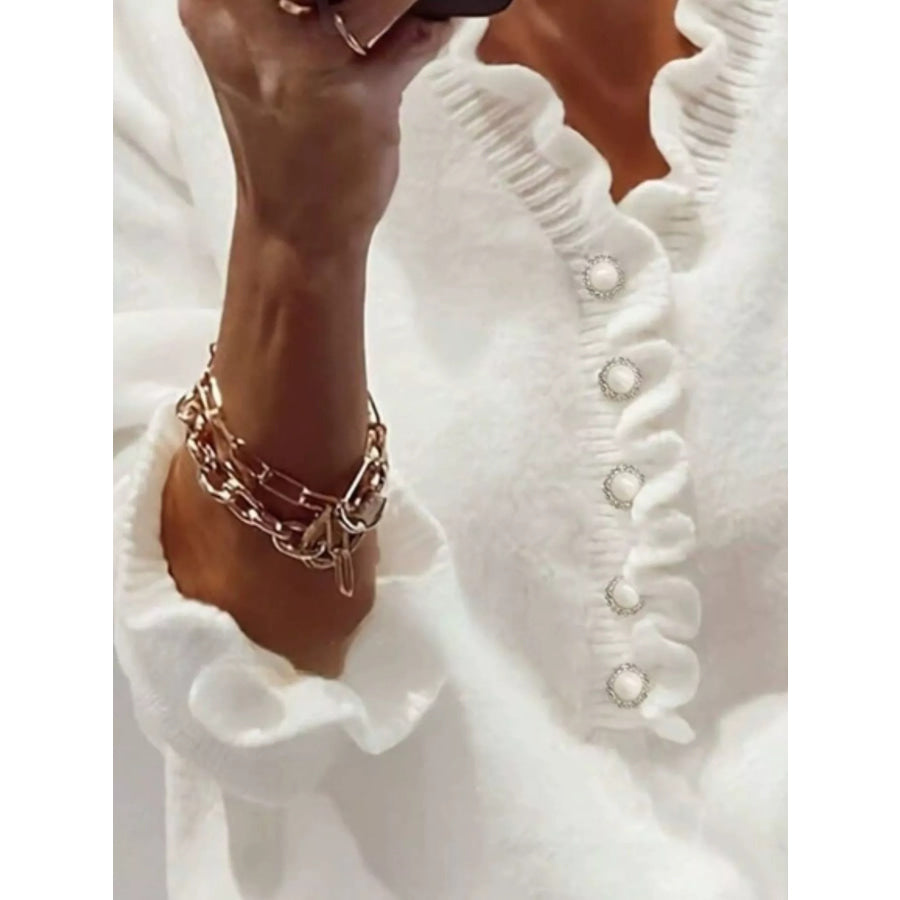 Ruffled Pearl Button Sweater Apparel and Accessories