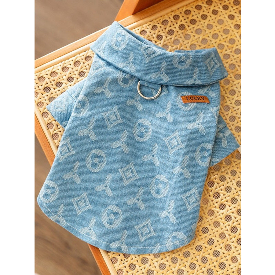 Ruffled Pet Dress Lapel Light Denim / XS Apparel and Accessories