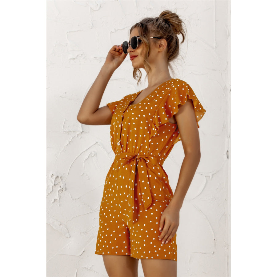 Ruffled Polka Dot Half Button Romper Apparel and Accessories