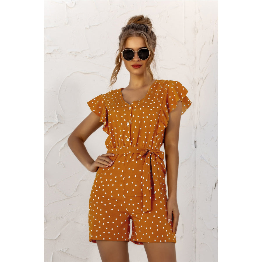 Ruffled Polka Dot Half Button Romper Apparel and Accessories