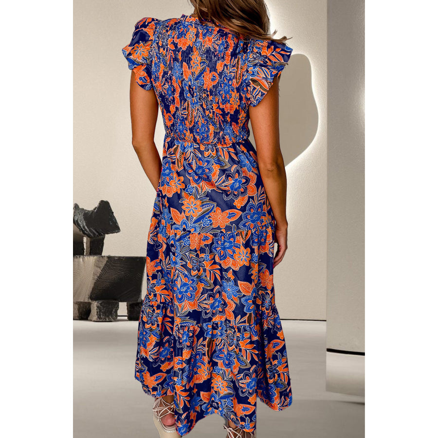 Ruffled Printed Cap Sleeve Dress Apparel and Accessories