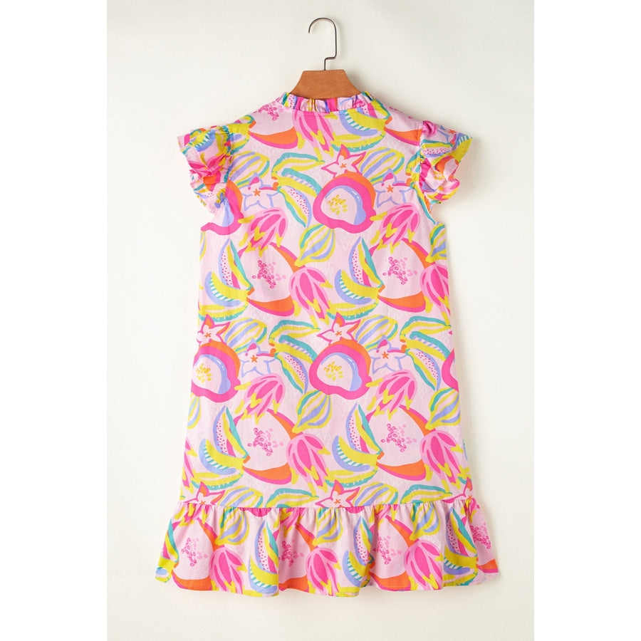 Ruffled Printed Cap Sleeve Mini Dress Apparel and Accessories