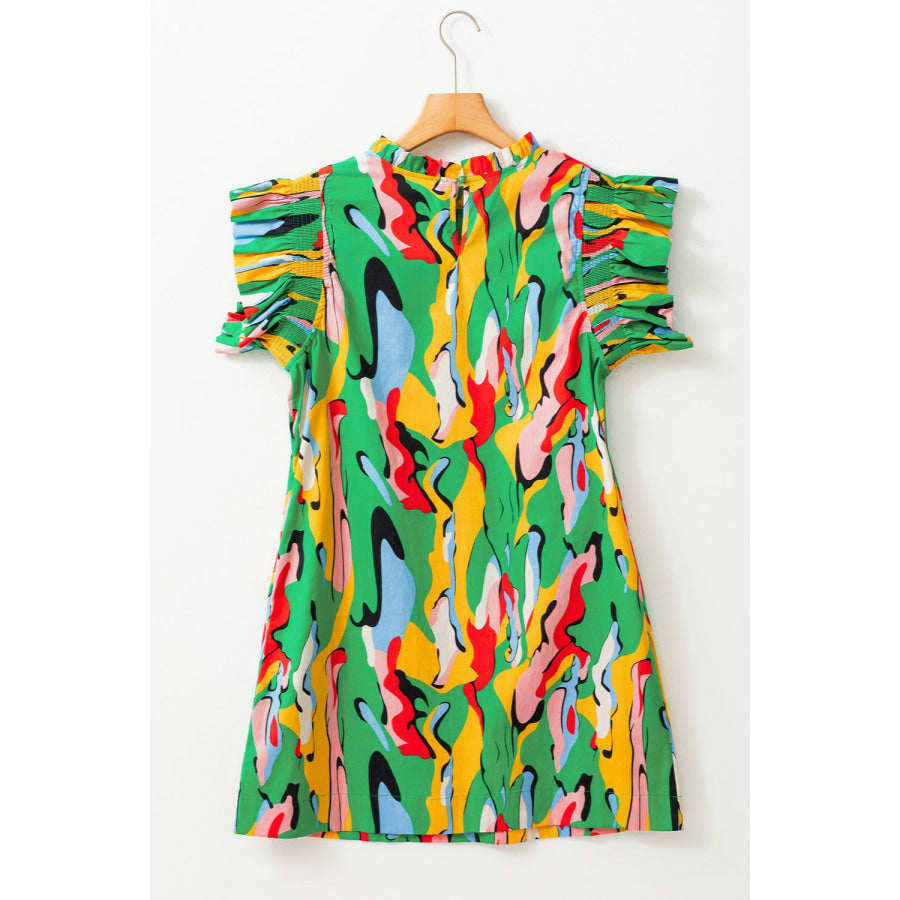 Ruffled Printed Cap Sleeve Mini Dress Apparel and Accessories