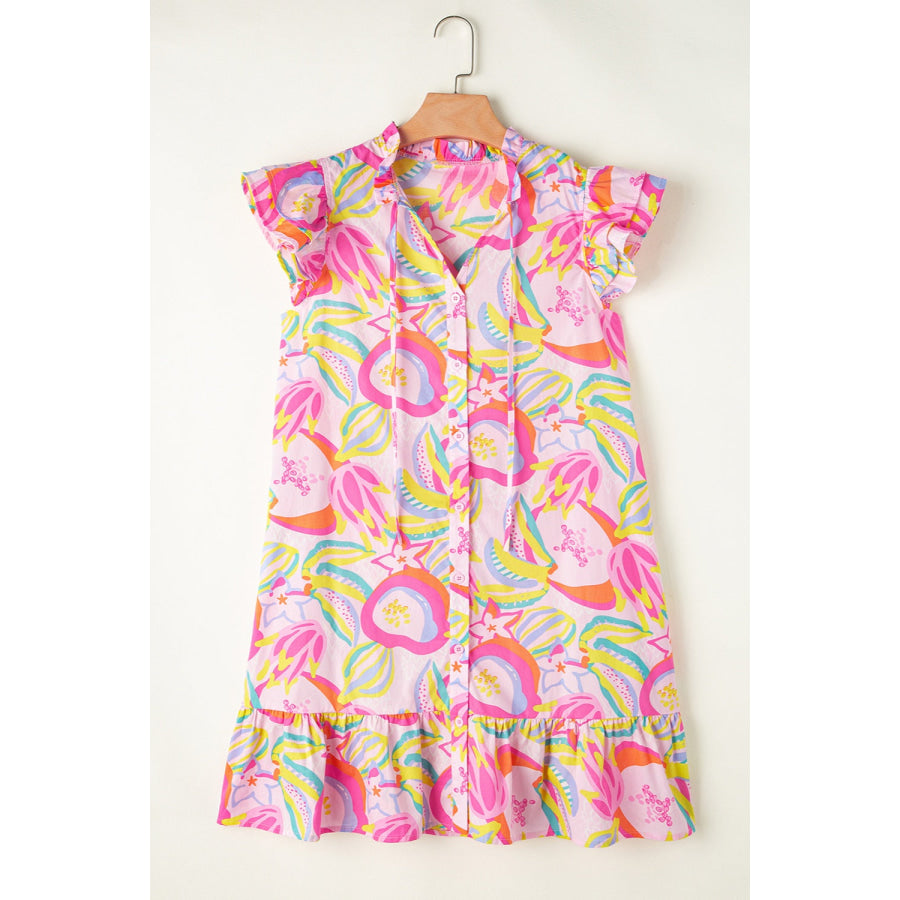 Ruffled Printed Cap Sleeve Mini Dress Blush Pink / S Apparel and Accessories