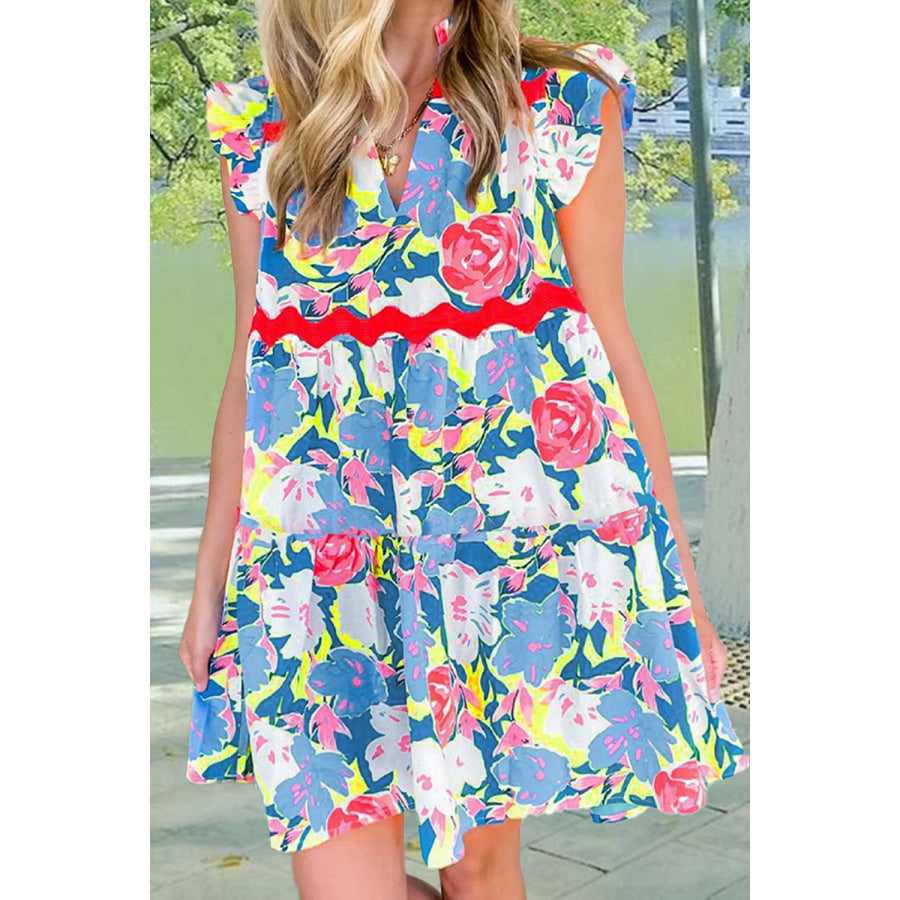 Ruffled Printed Cap Sleeve Mini Dress Apparel and Accessories