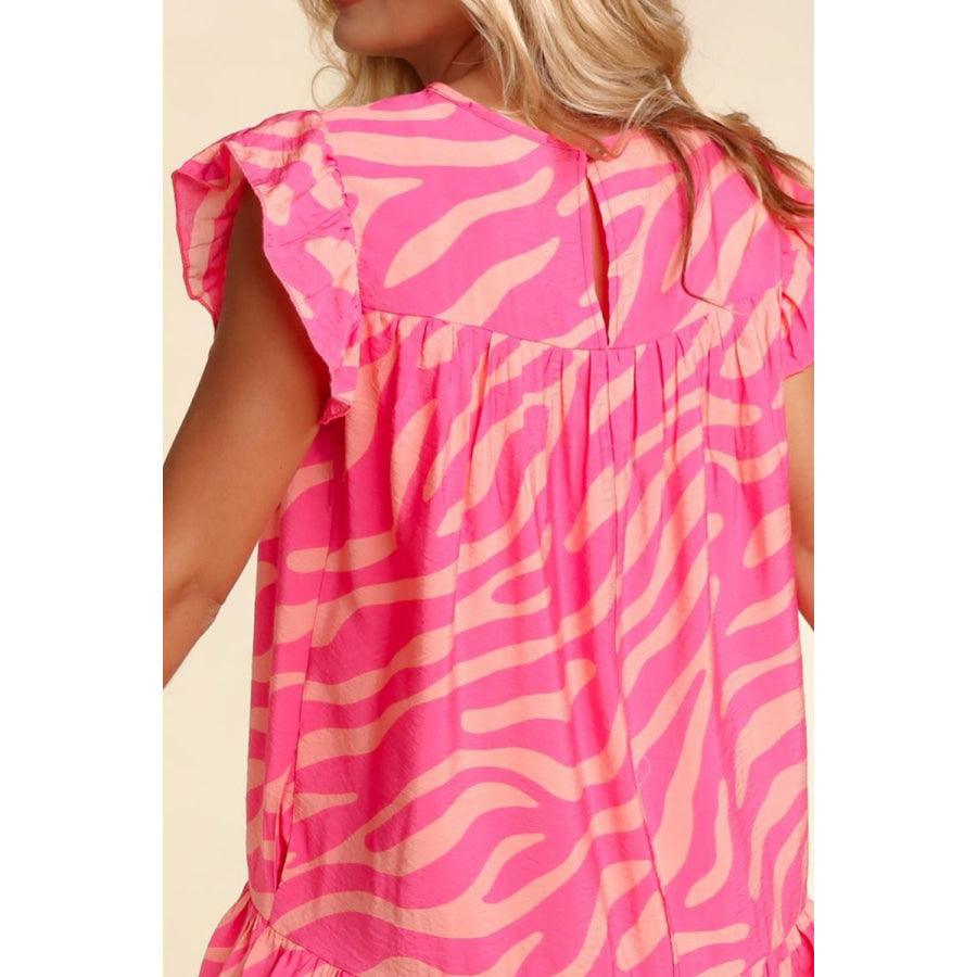 Ruffled Printed Cap Sleeve Mini Dress Apparel and Accessories