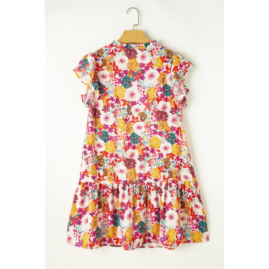 Ruffled Printed Cap Sleeve Mini Dress Apparel and Accessories