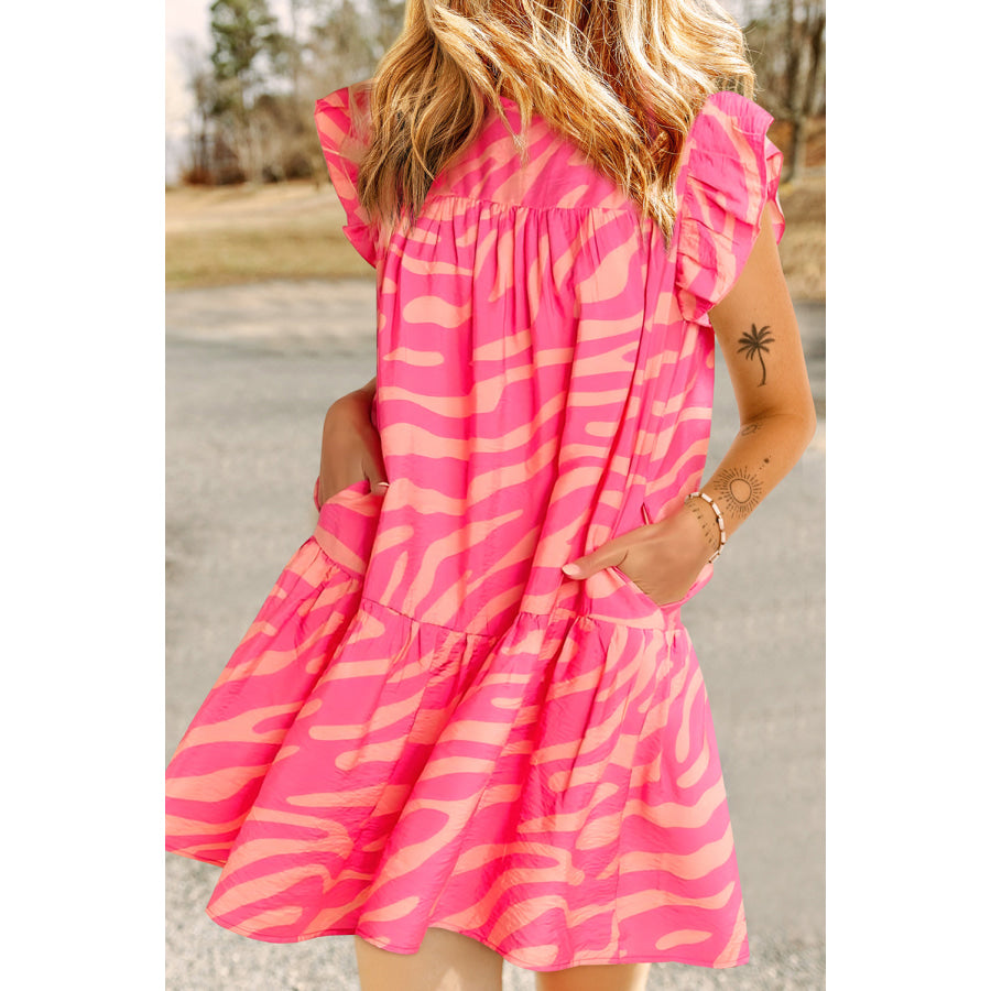 Ruffled Printed Cap Sleeve Mini Dress Strawberry / S Apparel and Accessories