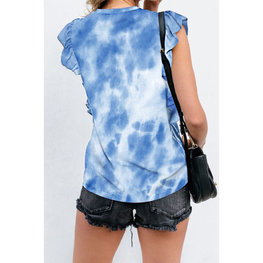 Ruffled Printed Round Neck Cap Sleeve T-Shirt Apparel and Accessories