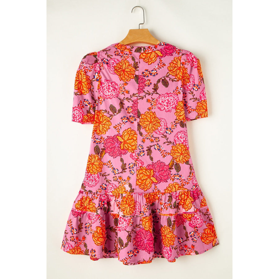 Ruffled Printed Short Sleeve Mini Dress Apparel and Accessories