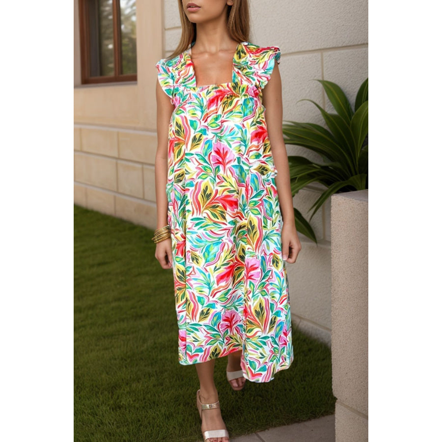 Ruffled Printed Sleeveless Dress Apparel and Accessories