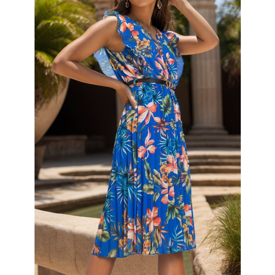 Ruffled Printed Surplice Cap Sleeve Dress Apparel and Accessories