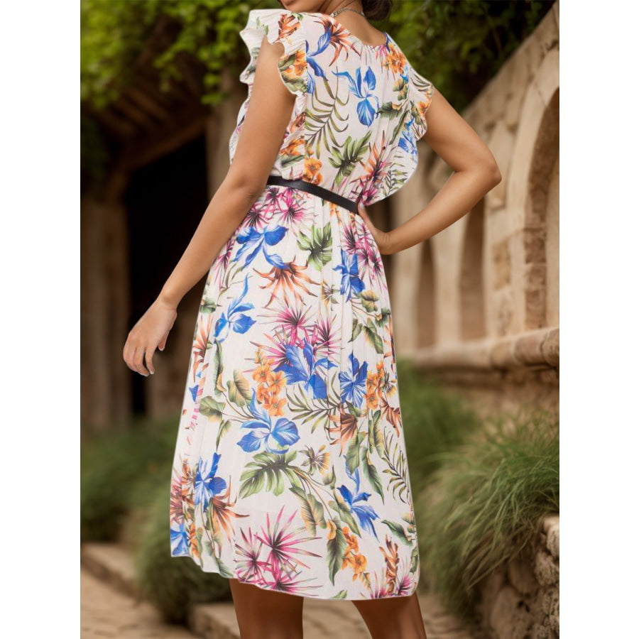 Ruffled Printed Surplice Cap Sleeve Dress Apparel and Accessories