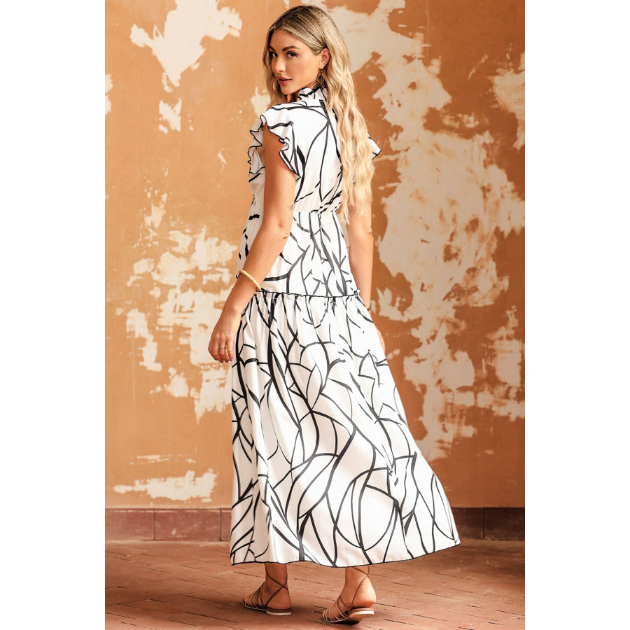 Ruffled Printed Surplice Cap Sleeve Dress Apparel and Accessories