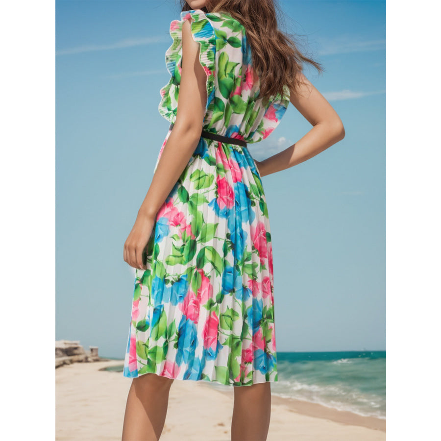 Ruffled Printed Surplice Cap Sleeve Dress Apparel and Accessories