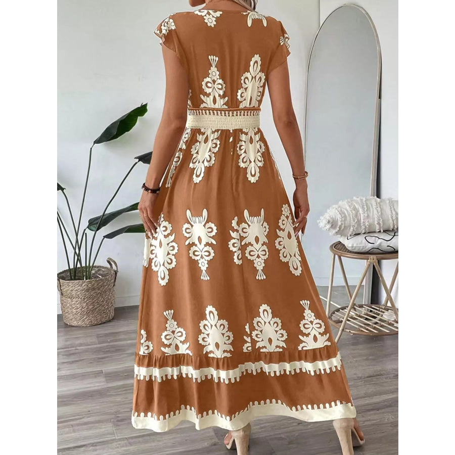 Ruffled Printed V-Neck Maxi Dress Apparel and Accessories