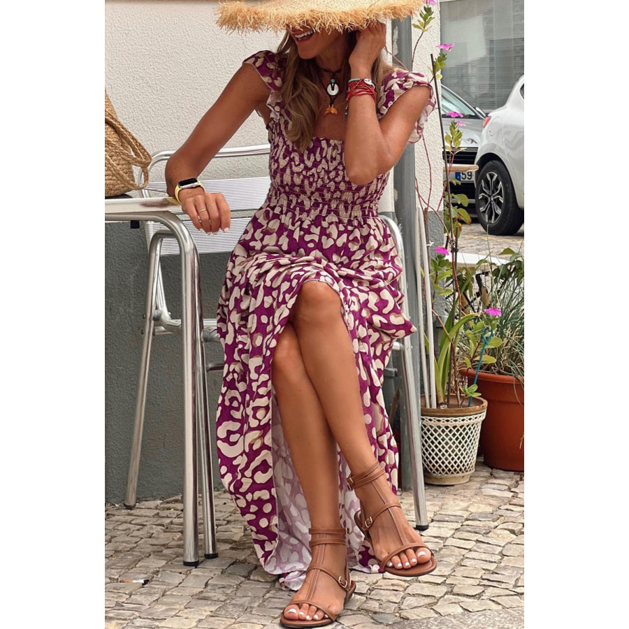 Ruffled Printed Wide Strap Dress Apparel and Accessories