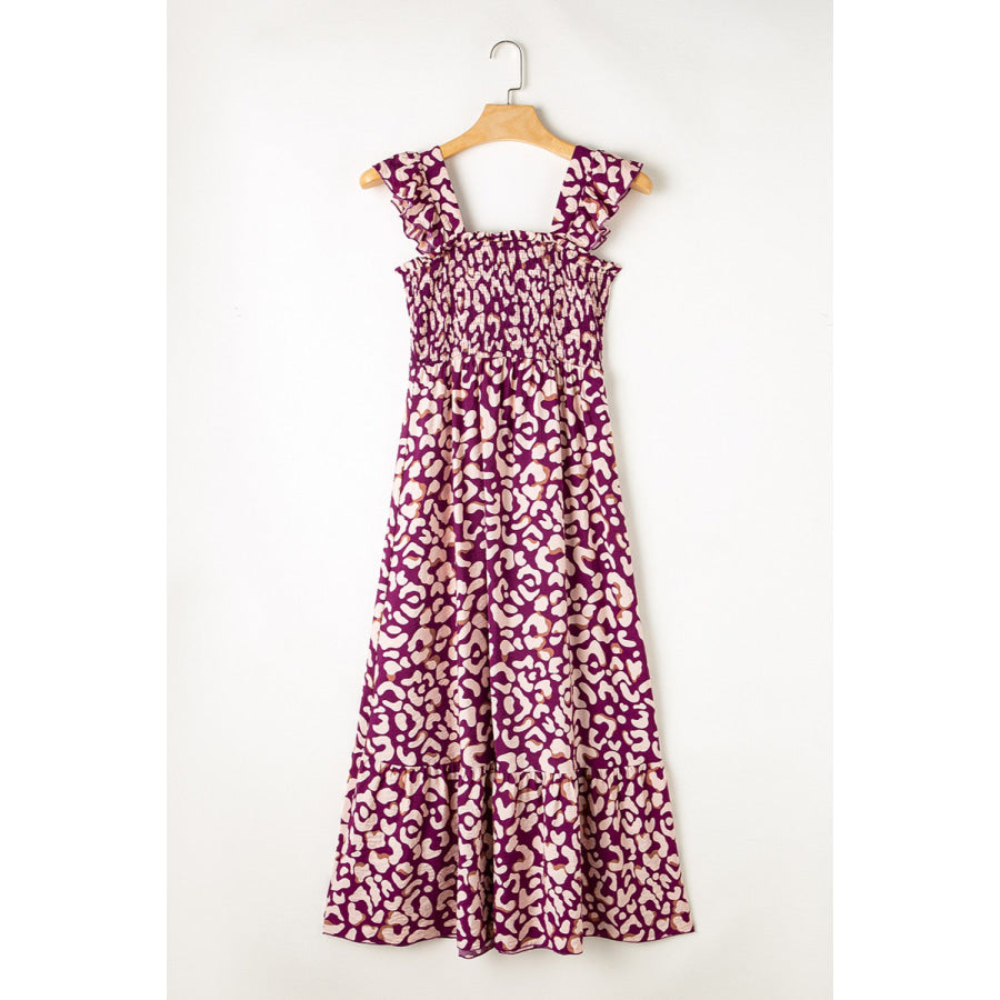 Ruffled Printed Wide Strap Dress Apparel and Accessories