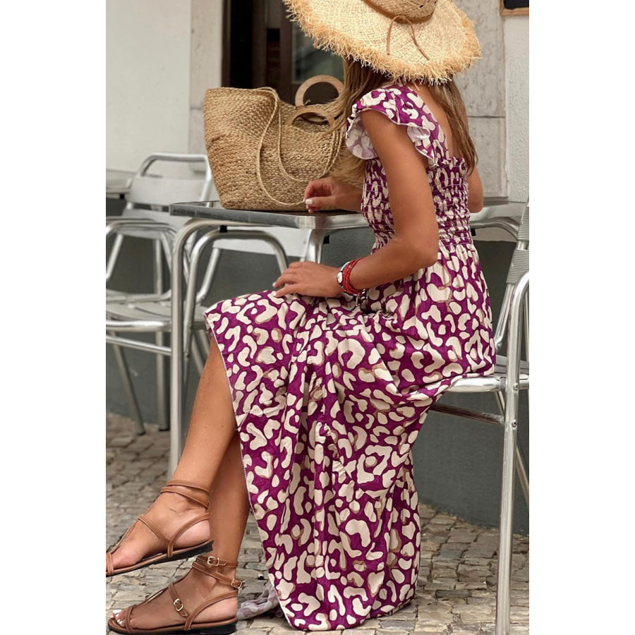 Ruffled Printed Wide Strap Dress Apparel and Accessories