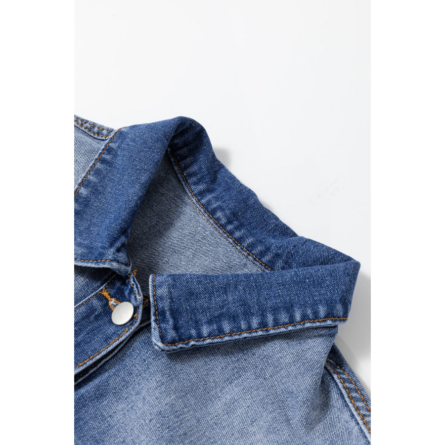 Ruffled Raw Hem Half Sleeve Denim Top Apparel and Accessories